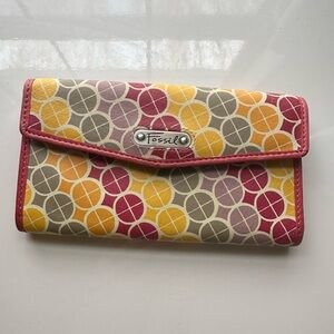Fossil Women's Pink and Yellow Patterned Wallet